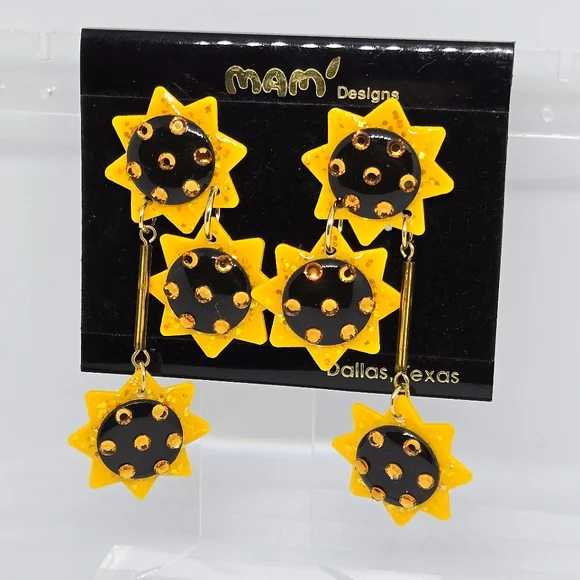 Vintage MAM Designs Sunflower Statement Earrings Fall Halloween 80s 90s VTG - Picture 5 of 5